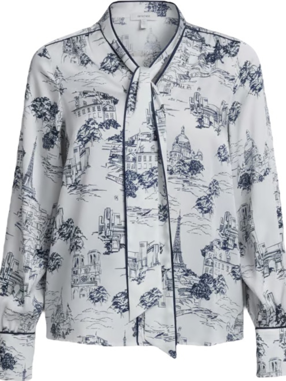 New Karl Lagerfeld White and Navy Toile Print Blouse size M